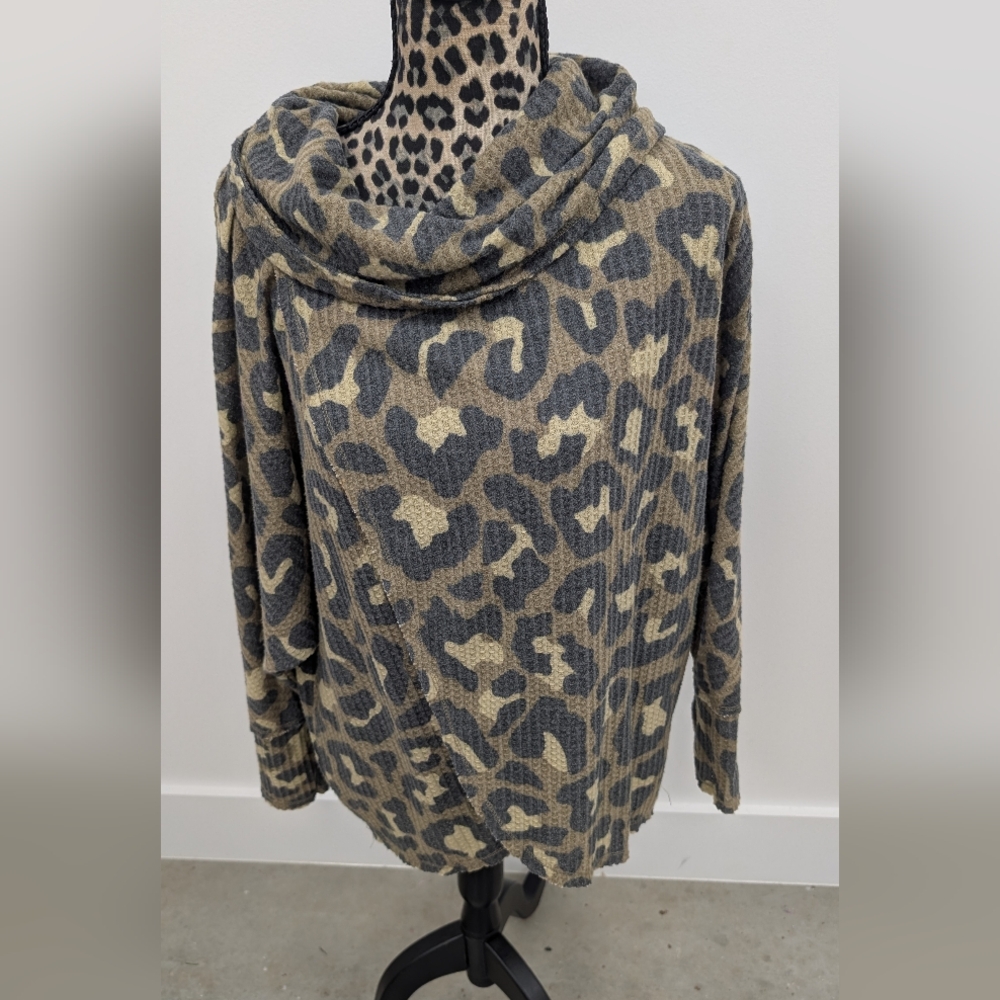 Leopard Print Cowl Neck Sweater in Tan and Black